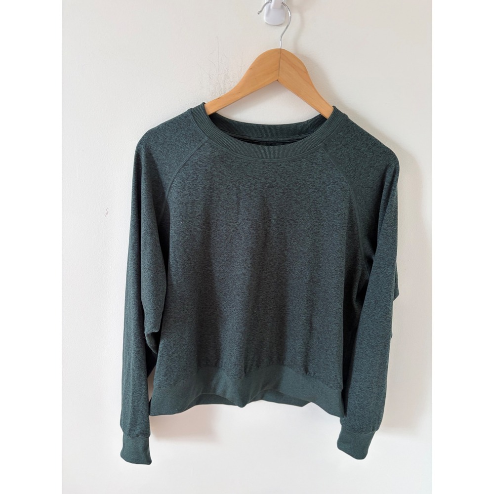 Quince Women Active Crewneck Sweatshirt Heathered Dark Green Size M Raglan